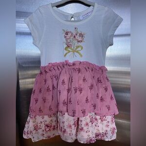 Floral Pink and White Kids Casual Boho Dress 2T